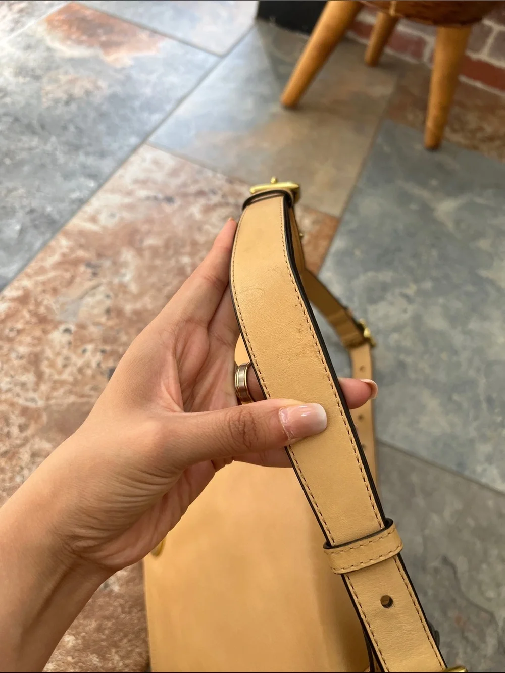 Coach Tan Leather Shoulder Bag with Gold Hardware
